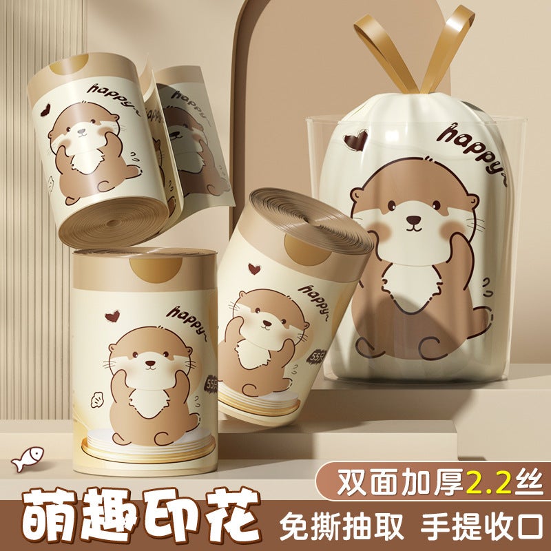 Otter-Free Garbage Bag Household Tear-Free Cartoon Printed Thickened Drawstring-Type Portable Large Automatic Collapsed Plastic Bag - Image 5